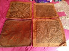 Set 4 Aztec Style Patterned Cotton Cushion Covers. Sand/Terracotta/Brown. Unused