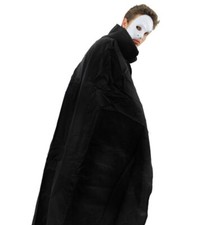 PHANTOM OF THE OPERA COSTUME LONG BLACK CAPE WHITE HALF FACE MASK FANCY DRESS
