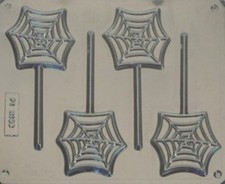 SPIDERS WEB CHOCOLATE LOLLIPOP MOULD 4 CAVITY HALLOWEEN SPOOKY TRICK OR TREAT 