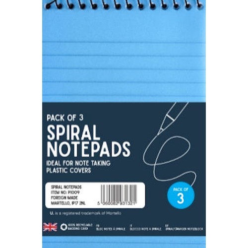 Spiral notepads pack lined - -, 3