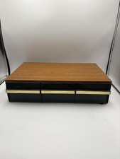 Vintage 1980s Wood Effect Teak Cassette Tape Case Storage Holder - Holds 36