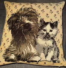 Flemish Tapestry Needle Point Puppy & Kitten Cushion Cover With Pad 34x34cm