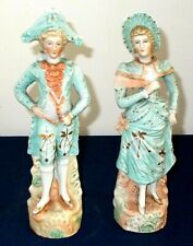 FINE QUALITY PAIR OF VINTAGE ANTIQUE GERMAN BISQUE PORCELAIN MAN & WOMAN FIGURES