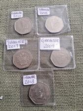 5 Gibraltar 50p Coins 2009
