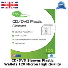 CD DVD Sleeves Plastic Wallet 120 Micron New High Quality Neo Media 100 Per Pack