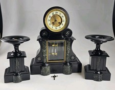  French Marble Mantel Clock Garniture