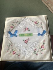 Vintage Irish Cabin Hand Loom Embroidered Pure Irish Linen Ladies Handkerchiefs