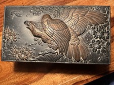 Antique Japanese Meiji Mixed Metal Box with Eagle & Bamboo Design