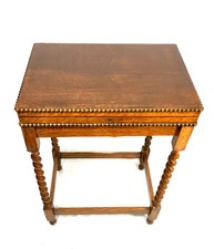 Antique Oak Wooden Arts & Crafts Barley Twist Side / Lamp Table with Storage
