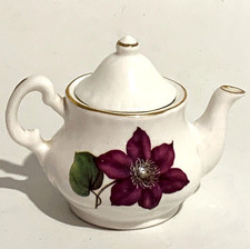 Miniature Bone China TEAPOT - White w/ Purple Floral, by The China Box VGC