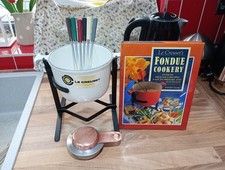 used Vintage Le Creuset White Fondue Forks Methylated Spirit Burner Cookbook Box