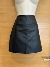 Primark Ladies Thick Black Mini Faux Leather Skirt Size 8 28in Waist