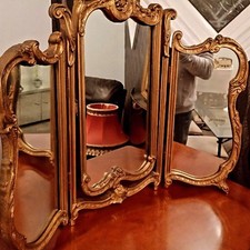 Mirror Triptych In Gilded Wood. Louis XV Style Louis XV Style 1930s.