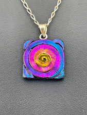 925 STERLING SILVER RAINBOW DICHROIC GLASS SWIRL NECKLACE 17" MODERNIST BOHO 508