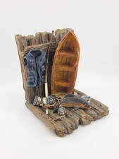 Vintage Bookend Fishing Themed 3D Diorama Handmade Country House Cottage Rare