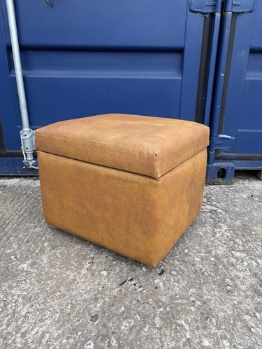 Vintage tan leather footstool - vintage,