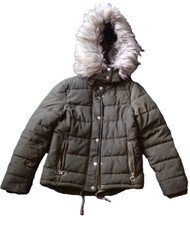 Topshop Size 6 Women's Olive Padded Jacket Detachable Hood & Fur 