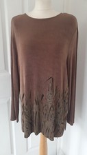 Womens Picadilly Fashion Brown Long Sleeve Tunic Safari Print Top - Size Large
