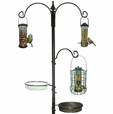 METAL BIRD FEEDING POLE WITH 3 HOOKS FOR FEEDERS EASY TO ASSEMBLE
