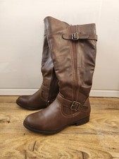 Brown Knee High Women's Boots Faux Leather