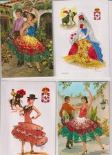 21 Spanish & French Embroidered Silk Ladies Souvenir Crests c1970s Postcards