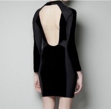 Zara Women’s Black Velvet Open Back Short Party Seasons Dress Uk M/12 