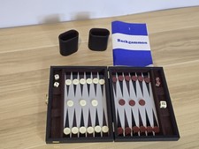 Backgammon Travel Set Magnetic In Faux Black Leather Case 9" x 6.5" x 2"