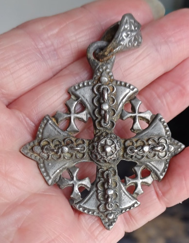 Vintage pewter jerusalem - vintage, cross