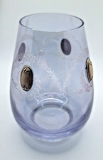 Vintage Handmade Lilac Glass Vase With Silvered Cabouchon & Etched Decoration