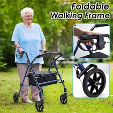 Foldable Lightweight Rollator Mobility Walker 4 Wheeled Walking Aid with Seat