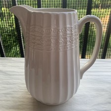 Vintage Antique White Pottery Pitcher French Country Style~Display Relief 7”