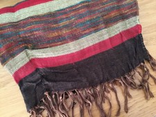 Women's Ladies' Brown Red Striped Pashmina Scarf Shawl Tassels (0.6 x 1.7m)