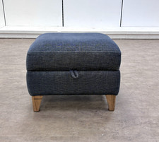Furniture Village 'Marina' Storage Footstool Denim Blue Fabric Small Ottoman NEW