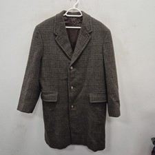 Vintage Crombie Green Tweed Wool Single Breast Winter Finance Overcoat Coat XL