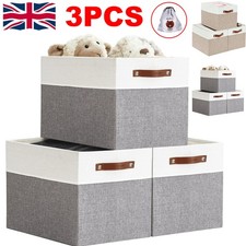 Pack of 3 Fabric Cube Storage Boxes Set Foldable Organiser 28cm x 28cm x 28cm UK