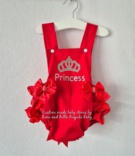 Romany Babies Princess Red  Romper 0-3  Crown Red Bows Bling Red Frills