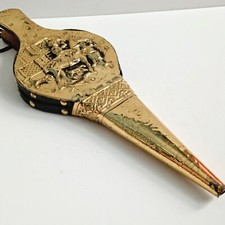 🔥Vintage Wood Brass And Leather Bellows Hunting Scene  38/12/7 Cm