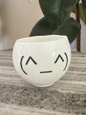 Small white ceramic pot with happy emoji face (7cm)  Plant Pot Teacup Decorative