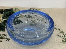 VINTAGE WHITEFRIARS 1950s sapphire blue controlled air bubble glass bowl dish
