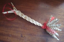 Handmade Corn Dolly Traditional rustic Glory Braid red organza bow &hanger