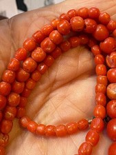 Vtg Mediterranean Natural  Coral  Bead Necklace Silver Tone clasp
