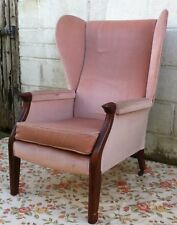 EDWARDIAN HIGH BACK WING ARMCHAIR DUSTY PINK VINTAGE