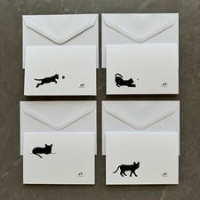 4 Cat Greeting Cards, Black