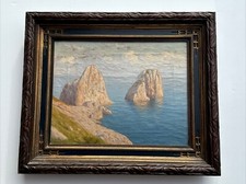 ANTIQUE EARLY LANDSCAPE PAINTING W ORNATE FRAME MASTERFUL COAST BEACH WELTERS