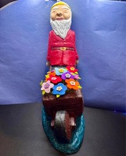 Gnome with a Wheelbarrow Garden Ornament Stone Statue