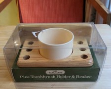 Vintage Wall Mounted Toothbrush Holder Wooden Pine with plastic Cup Retro 80/90s