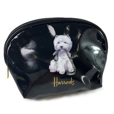 Harrods Souvenir Collection Black Shiny Westie Zip Top Cosmetics Pouch Bag