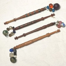 Lacemaking Bobbins Wooden Turned Inlays Unusual Rare Antique x4 (2)