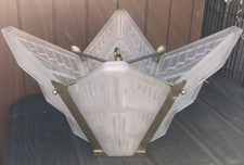 Vintage Art Deco ceiling light French Des Hanots slip shade frosted glass cinema