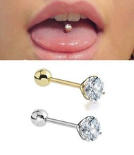 Tongue Bar Body Piercing Jewelled CZ CRYSTAL  Jewellery Studs Jewellery Surgical